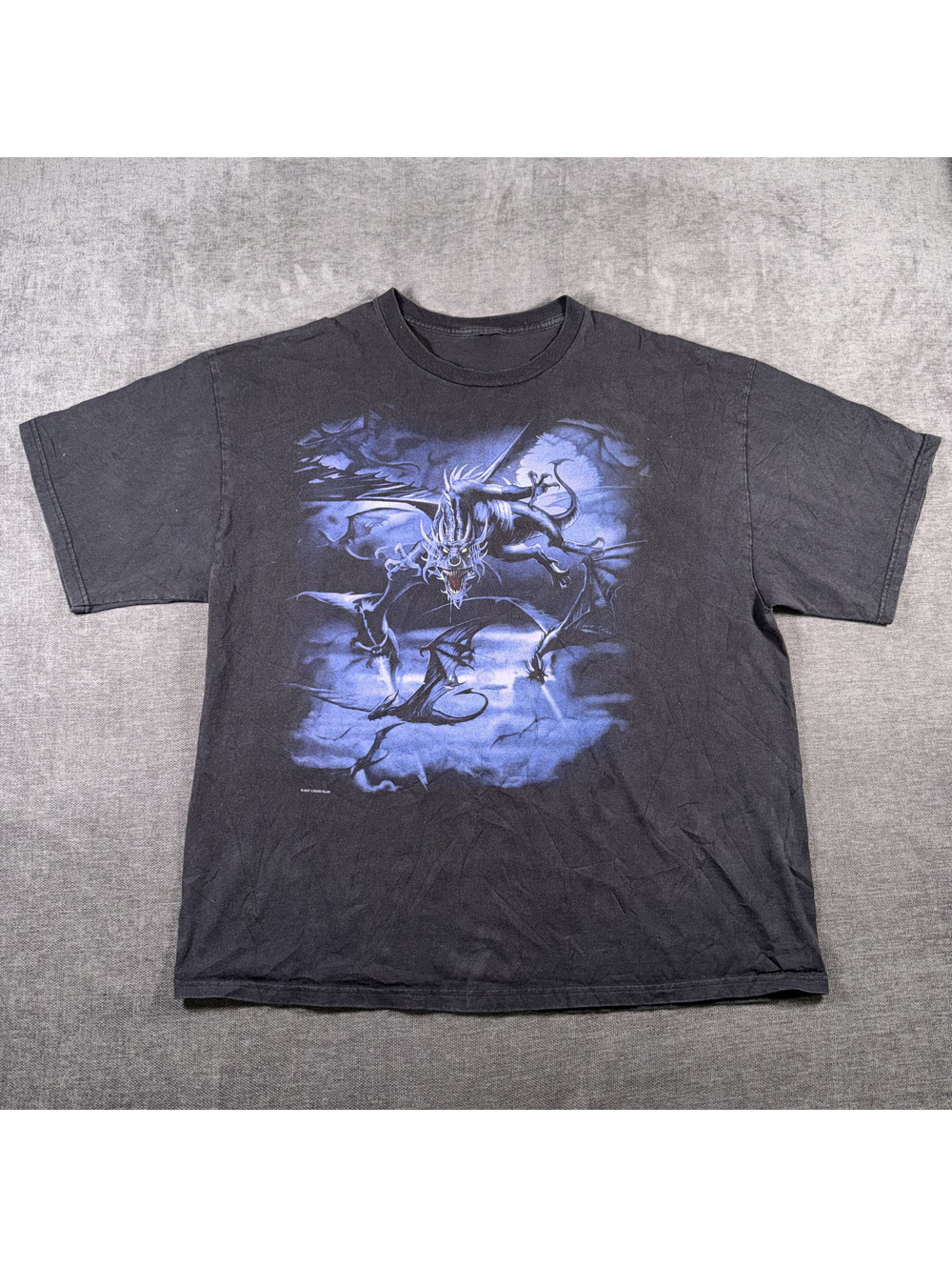 2007 Liquid Blue Black Dragon Graphic T-Shirt